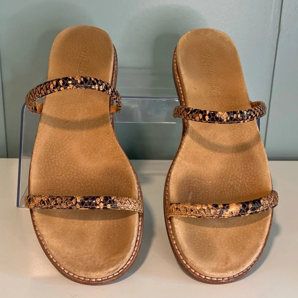 Madewell Brown Snake Print Two Strap‎ Leather Sandal. Size 7.